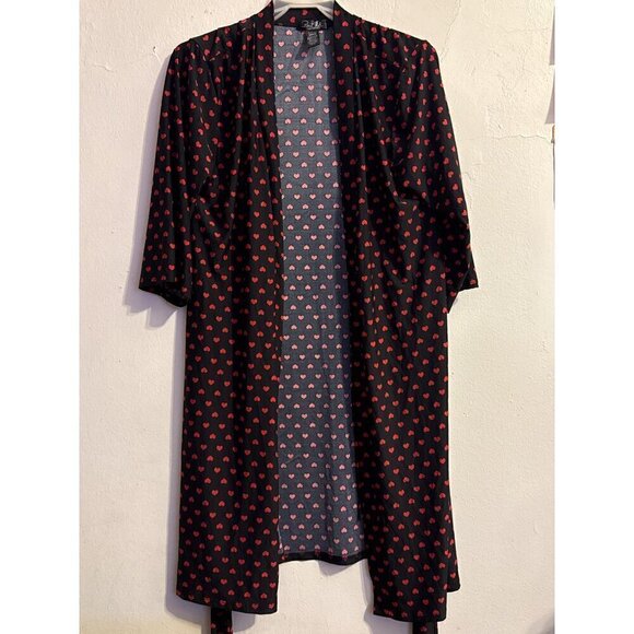 Rene Rofe Sleepwear Black w/ Red Hearts Valentine's Day Robe Size Medium - Picture 1 of 16